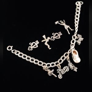 Sterling Charm Bracelet Motorcycle Ballarina Scotty Movable Girl w/Bear 4 Extra